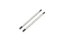 Two silver metal RC shock shafts with threaded ends isolated on a white background.