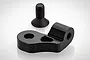 A black aluminium RC engine mount component with a matching black countersunk screw on a white background.