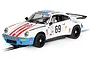Scalextric 1/32 scale Porsche 911 Carrera RSR 3.0 slot car in white with red and blue racing livery and number 69.