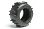 A single black HPI Sand Thrower RC paddle tyre with deep tread lugs, shown against a white background.