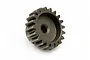A studio shot of a 20-tooth metal pinion gear for an RC car on a white background.