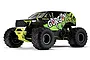 ARRMA Gorgon 4X2 Mega 550 RC monster truck in yellow and black with snake-themed graphics on a white background.