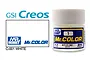 A 10ml glass jar of Mr. Hobby Mr. Color White Gloss paint with a white cap, shown alongside the GSI Creos and Mr. Color brand logos.