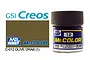A bottle of Mr. Color Olive Drab (1) semi-gloss acrylic paint, showing the GSI Creos logo and a color swatch.