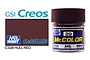 A bottle of Mr. Color Hull Red semi-gloss acrylic paint, number C-29, by Mr. Hobby, shown next to a color swatch.