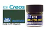 A bottle of Mr. Hobby Mr. Color Olive Drab 2 flat acrylic paint, showing the product label and a color swatch.