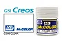 A 10ml glass jar of Mr. Color Clear Gloss acrylic paint by GSI Creos, featuring a blue and yellow label with the number 46.