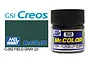 A 10ml jar of Mr. Color Field Gray (2) flat acrylic paint by Mr. Hobby, shown next to a color swatch and branding.