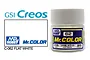 A bottle of Mr. Hobby Mr. Color Flat White paint (C62) next to the GSI Creos and Mr. Color brand logos.