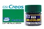 A jar of Mr. Hobby Mr. Color Metallic Green paint, SKU C77, featuring a green cap and a label with Japanese and English text.