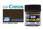 A 10ml glass jar of Mr. Hobby Mr. Color Smoke Gray gloss acrylic paint, featuring a blue and yellow label with the product code C-101.