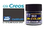 A 10ml glass jar of Mr. Hobby Mr. Color RLM66 Black Gray semi-gloss paint, featuring a black cap and a blue and yellow label.