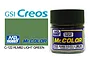 A bottle of Mr. Color RLM82 Light Green paint next to a color swatch and branding logos.