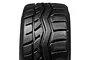 Close-up view of the tread pattern on a black HPI RC drift tyre against a white background.