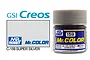 A 10ml glass jar of Mr. Hobby Mr. Color Super Silver metallic paint with a grey cap, shown alongside a product label graphic.