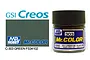 A 10ml jar of Mr. Color Green FS34102 semi-gloss acrylic paint by GSI Creos, shown next to a color swatch and product branding.