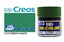 A 10ml jar of Mr. Color Green FS34227 semi-gloss acrylic paint by Mr. Hobby, shown next to a color swatch and branding.