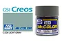 A bottle of Mr. Color Light Gray flat acrylic paint, SKU C324, by Mr. Hobby, shown next to a color swatch and brand logos.