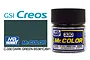 A 10ml glass jar of Mr. Color Dark Green BS381/C641 semi-gloss acrylic paint with a black cap, shown next to a color swatch and branding.