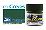 A bottle of Mr. Color Field Green FS34097 semi-gloss acrylic paint, showing the product label and a color swatch.