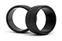 Two black HPI Racing drift tyres with Yokohama Advan Neova AD07 tread pattern and branding on a white background.