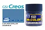 A 10ml jar of Mr. Color C-374 JASDF Shallow Ocean Blue paint with a blue cap, shown next to a color swatch and brand logo.