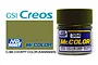 A bottle of Mr. Color C-384 Cockpit Color (Kawanishi) model paint next to a color swatch and GSI Creos branding.