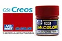 A bottle of Mr. Color C-385 Red IJN Aircraft Marking paint next to a red color swatch and GSI Creos branding.