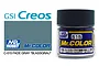 A bottle of Mr. Color C515 Faded Grey Blassgrau acrylic paint next to a color swatch and branding logos.