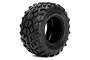 A single black HPI Racing Yokohama Geolandar M/T RC tyre with aggressive tread pattern, shown against a white background.