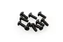 A cluster of ten black metal button head screws with coarse threads, isolated on a white background.