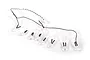 A string of eight clear LED lights connected by white and black wiring on a white background.