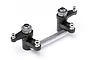 Maverick RC steering bellcrank and drag link assembly with integrated servo saver, featuring black plastic arms and a grey metal steering link.