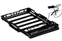 A black metal RC roof luggage rack with an integrated LED light bar and wiring harness, shown against a plain white background.