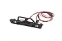 A black GPM Racing RC front bumper with integrated LED lights and wiring harness, isolated on a white background.