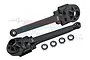Two black GPM Racing aluminium rear suspension arms with four ball bearings on a white background.