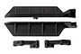 A set of four black plastic RC floorboard and mounting components for an Element RC chassis.