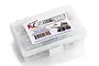 RC Screwz metal shielded bearing kit for Cross RC XX10 T-Rex in a clear plastic storage box with a product label.