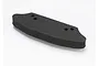 A black foam bumper for an RC car, featuring a curved shape and four mounting holes, isolated against a white background.