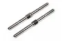 Two silver-coloured metal turnbuckles for RC cars, featuring threaded ends and a central hexagonal adjustment section.