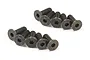 A set of ten black metal countersunk hex screws arranged in two rows of five on a white background.