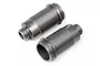 Two grey aluminium big bore shock bodies for an RC car, shown against a white background.