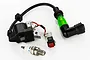 Rovan V3 ignition coil kit featuring a black coil, green translucent spark plug boot, and a spark plug on a white background.