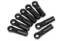A set of eight black plastic ball ends for HPI Vorza RC vehicles, arranged in a group on a white background.