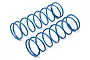 Two blue coil springs for an RC car shock absorber, shown from an elevated angle against a white background.