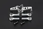 Rovan silver aluminium steering mount set including a central mount, two adjustable tie rods with ball ends, and two mounting screws.