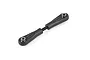 A black Rovan RC steering tie rod with plastic ball ends and a threaded metal rod, isolated on a white background.