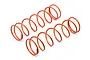 Two orange coil-over shock springs for an RC car, shown against a plain white background.
