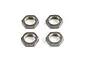 Four gunmetal grey aluminium hex wheel nuts arranged in a square pattern against a white background.