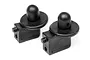 Two black plastic RC car body mounts with a cylindrical post and circular base, shown against a white background.